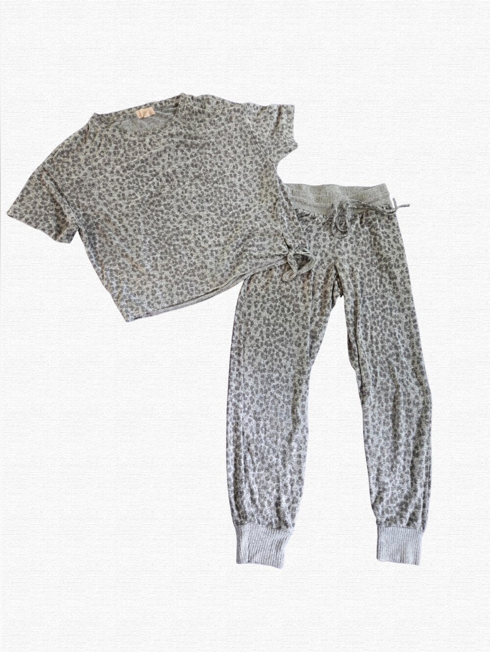 Love by GAP Heather Grey Cheetah Print 2-Piece Knit Loungewear Set Size XS
